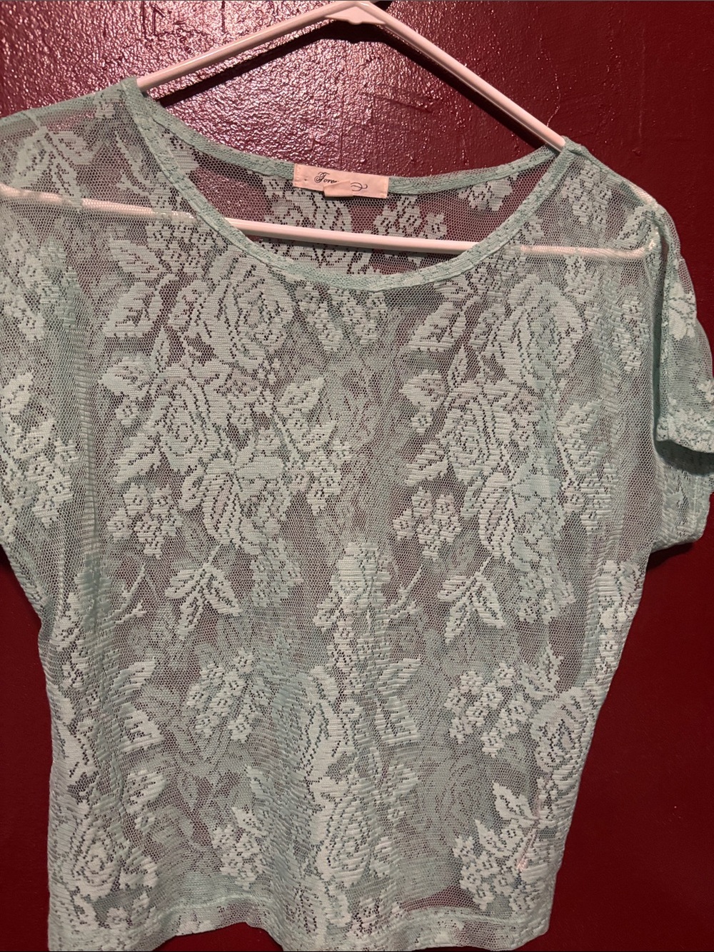 Forever 21 Mint Lace Floral Short Sleeve Blouse